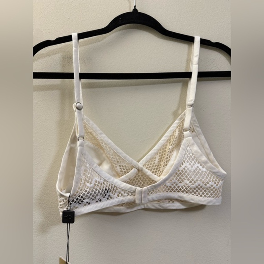 NWT PatBO Linen Blend Bralette Mesh Lined Crop Top in Cream and Tan - 0 - Picture 7 of 16